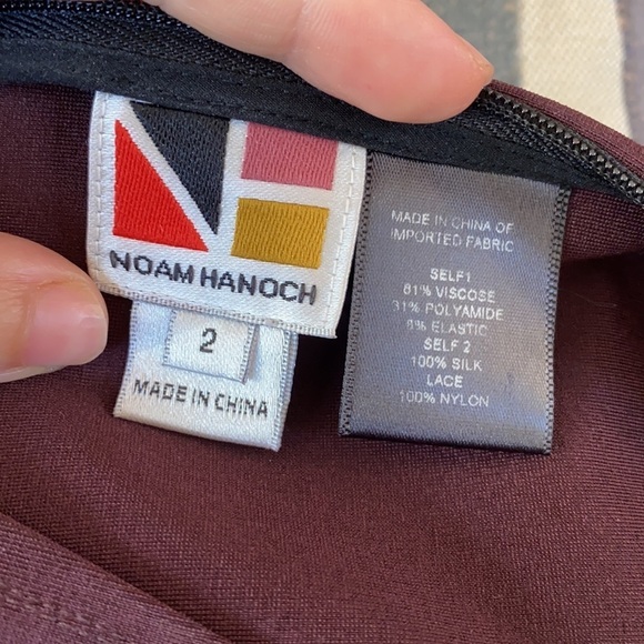 Noam Hanoch / burgundy Maroon Halter neck open lace panel back midi Dress 2 - Picture 6 of 7